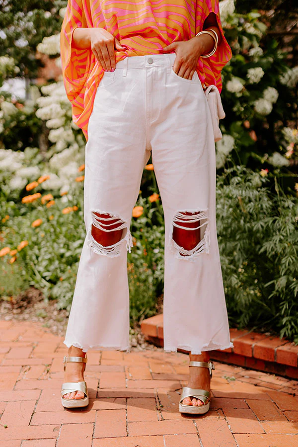 The Averie High Waist Distressed Straight Leg Jean in Ivory - Image 5
