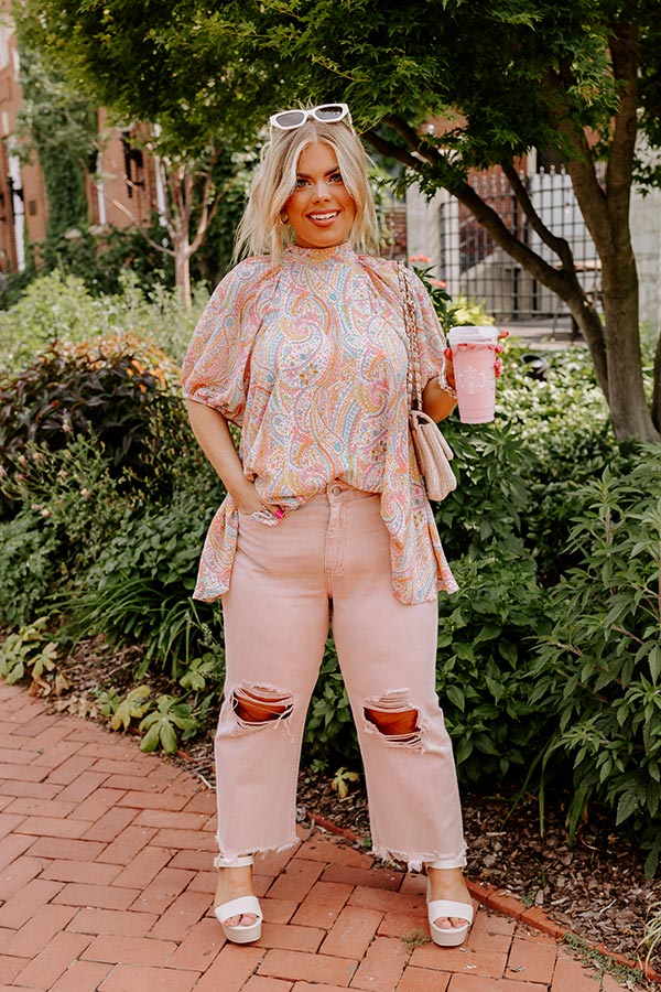 The Averie High Waist Distressed Straight Leg Jean in Latte Curves - Image 2