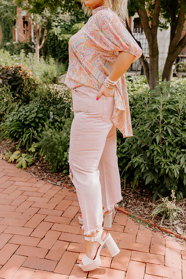 The Averie High Waist Distressed Straight Leg Jean in Latte Curves - Image 3