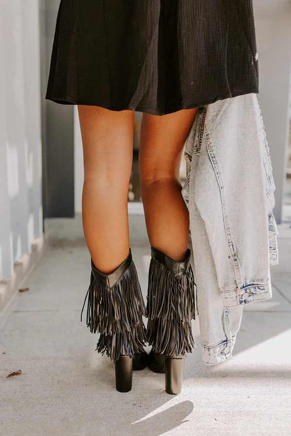 The Banks Faux Leather Fringe Boot In Black - Image 4