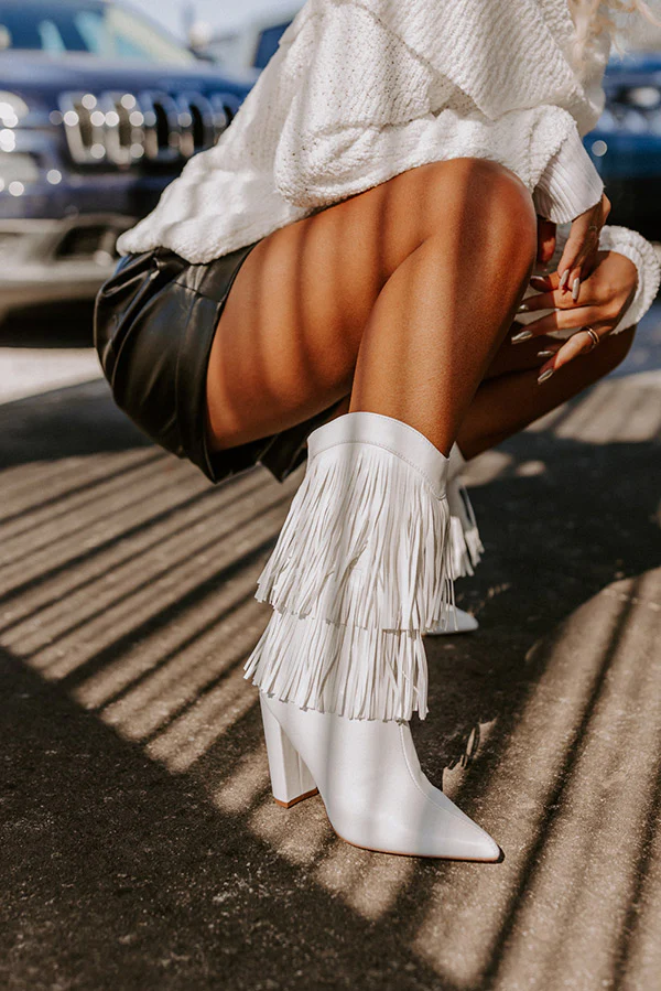 The Banks Faux Leather Fringe Boot In White - Image 2
