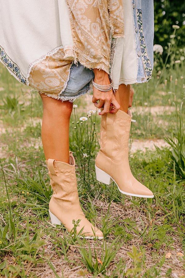 The Barrett Faux Leather Cowboy Boot In Tan - Image 5