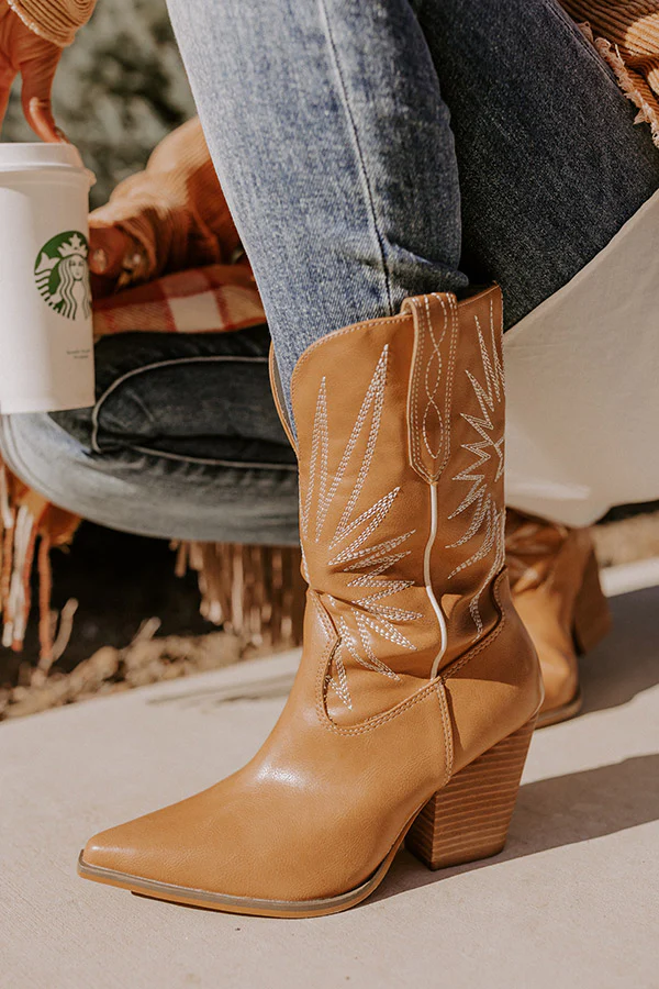 The Beau Faux Leather Cowboy Boot In Camel - Image 4