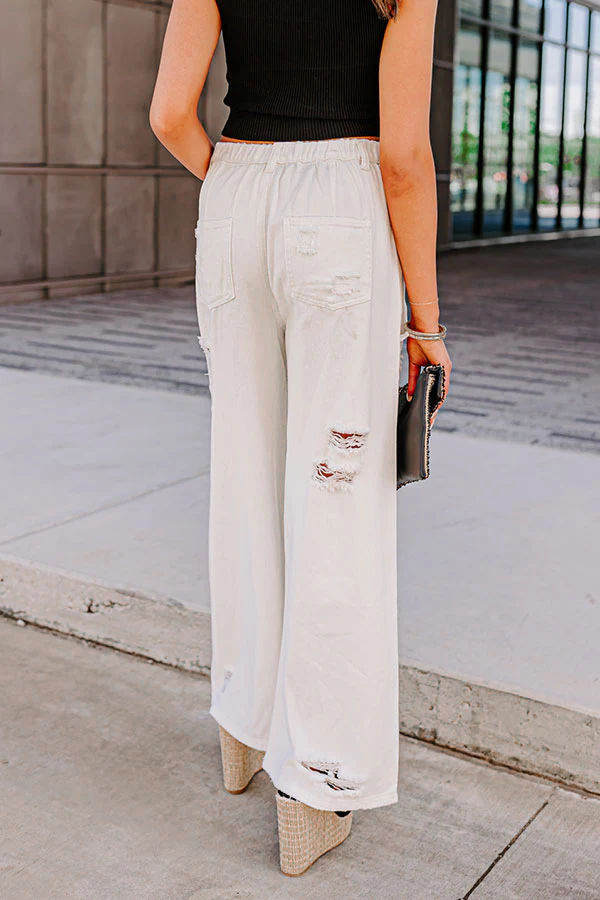 The Benett High Waist Distressed Pants In Ivory - Image 3