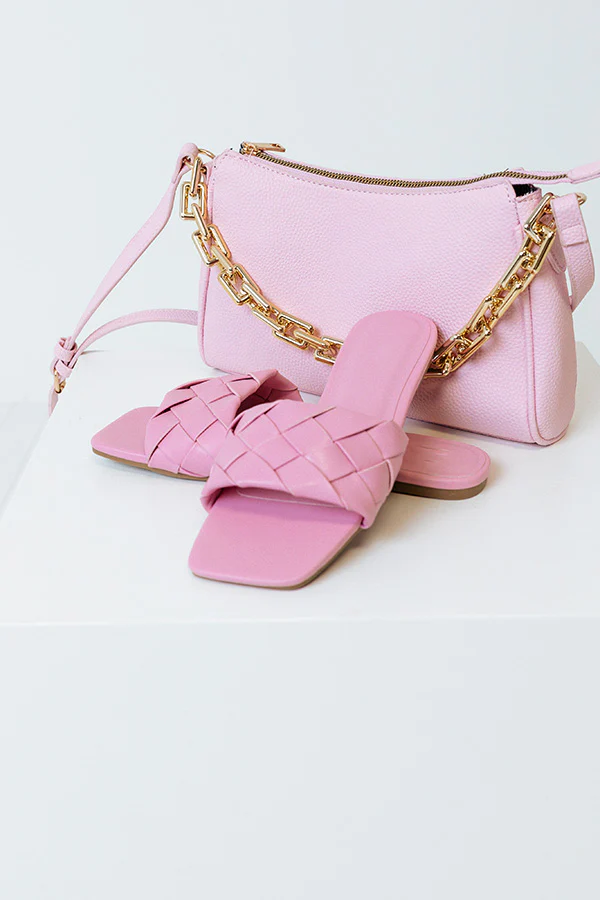 The Brynley Faux Leather Sandal In Pink