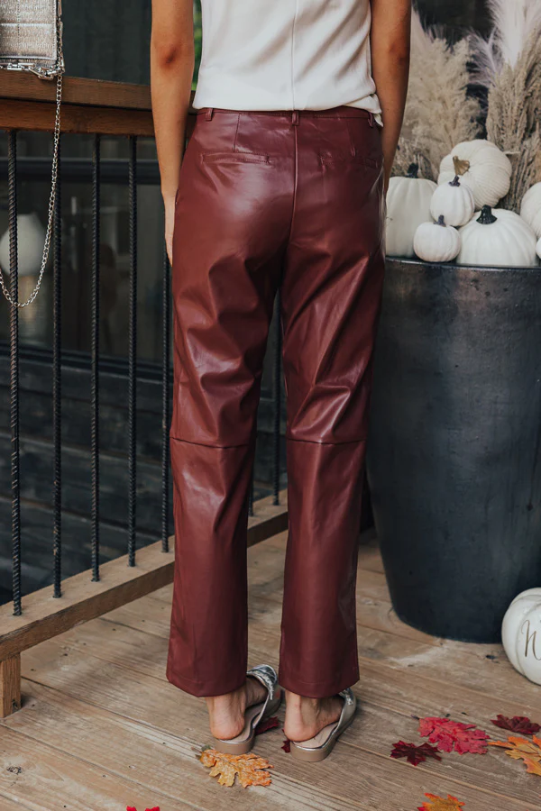The Catalina High Waist Faux Leather Pants in Dark Rustic Rose - Image 4