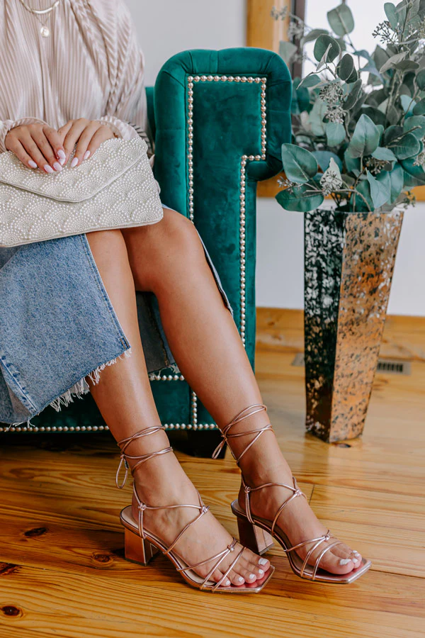 The Catalina Metallic Lace Up Heel In Pink - Image 3