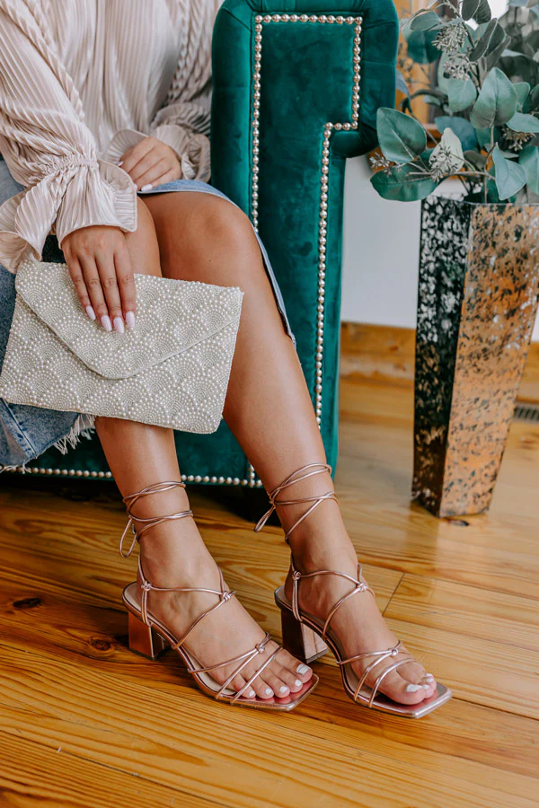 The Catalina Metallic Lace Up Heel In Pink - Image 4
