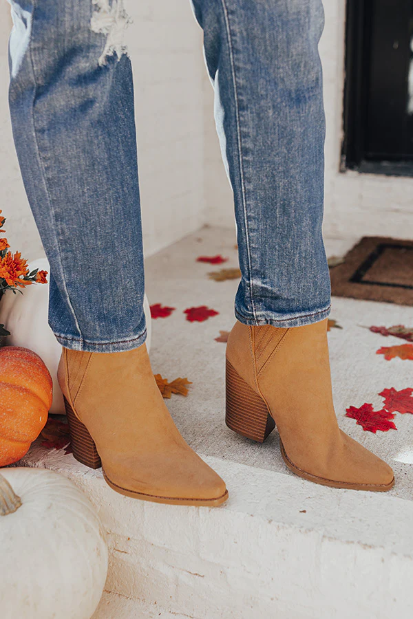 The Celine Faux Suede Bootie In Tan - Image 3