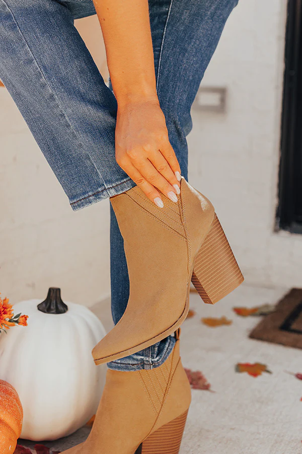 The Celine Faux Suede Bootie In Tan - Image 4