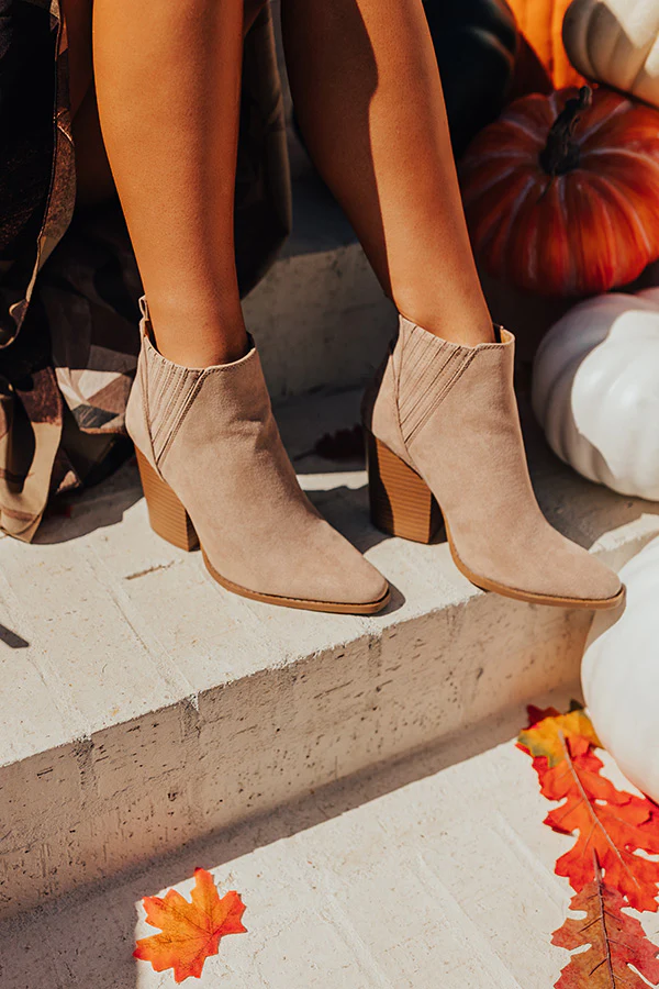 The Celine Faux Suede Bootie In Taupe - Image 4
