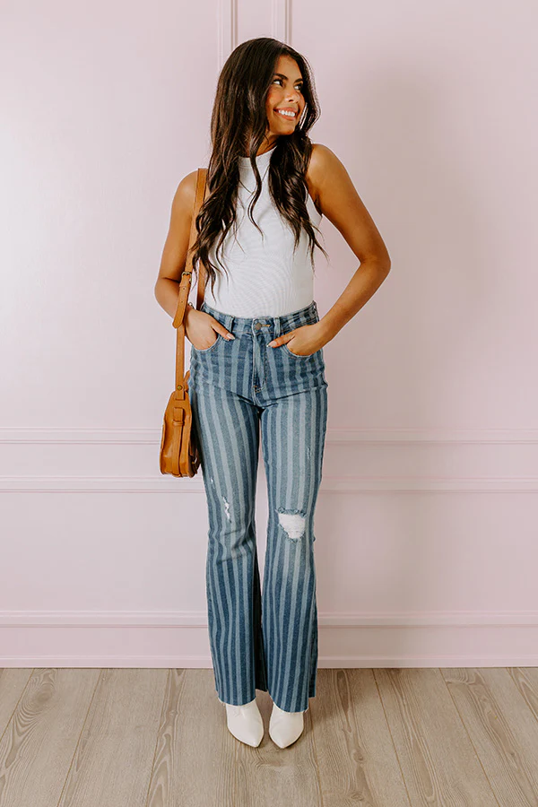The Coston High Waist Distressed Flare in Medium Wash - Image 2