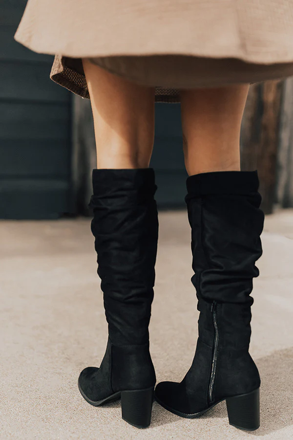 The Delilah Faux Suede Knee High Boot In Black - Image 6