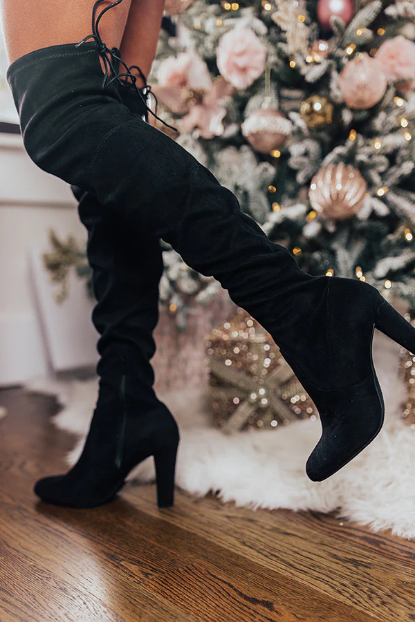 The Dreya Faux Suede Thigh High Boot In Black - Image 2
