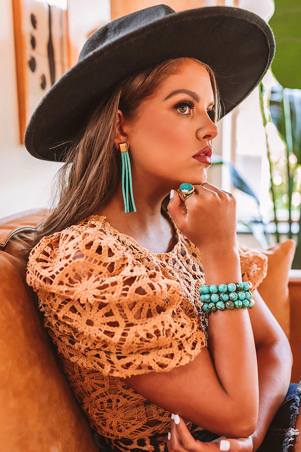 20-56 The Elaine Leather Earrings in Seafoam
