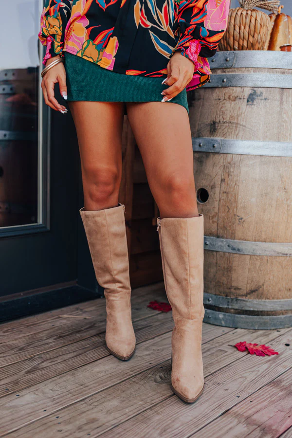 The Elanor Faux Suede Knee High Boot in Tan - Image 3