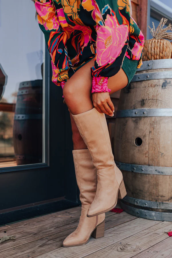 The Elanor Faux Suede Knee High Boot in Tan - Image 4