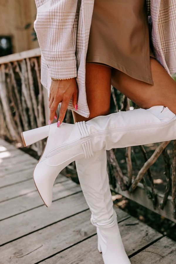 The Eliana Faux Leather Knee High Boot In White - Image 4