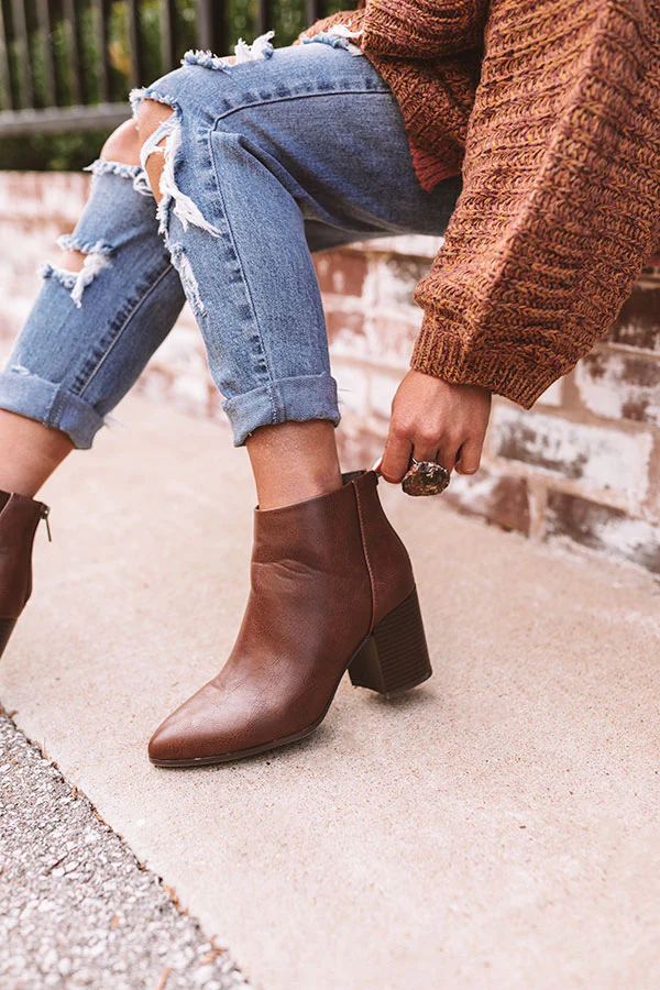 The Estelle Faux Leather Bootie In Chestnut - Image 3