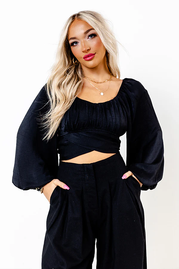 The Evelyn High Waist Linen-Blend Pants In Black - Image 2