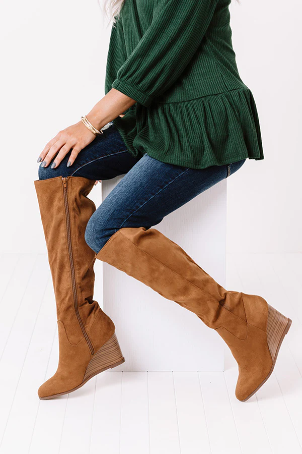 The Fawn Faux Suede Knee High Boot In Brown - Image 2