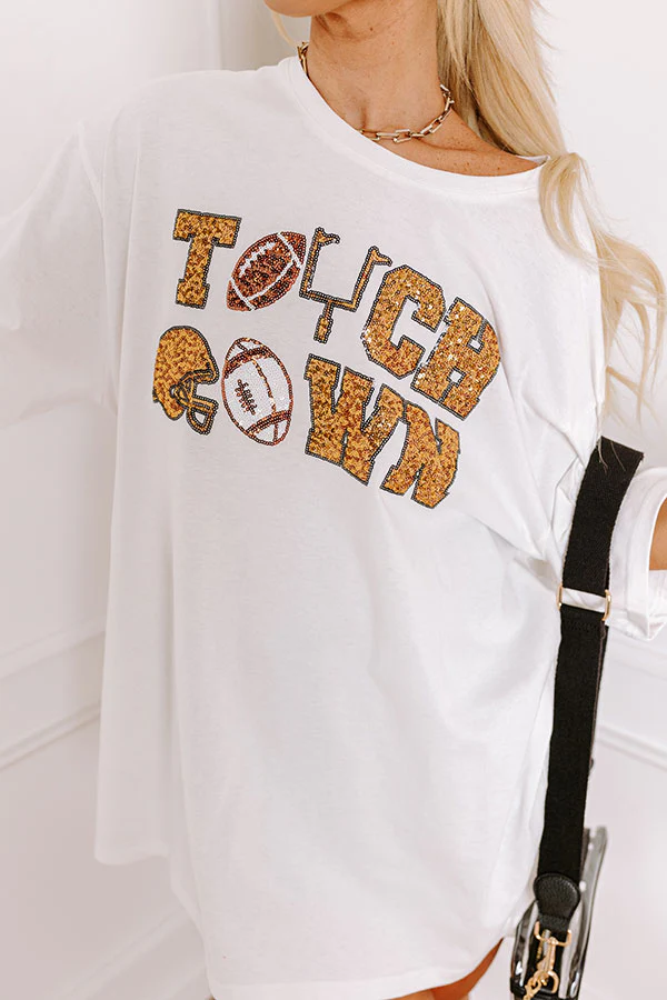 The Final Touch Down Sequin Oversized Tee in White Curves - Image 3
