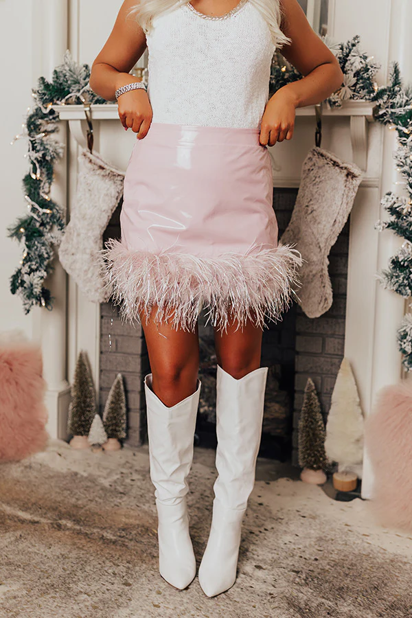 The Freesia Patent Feather Skirt In Blush - Image 3