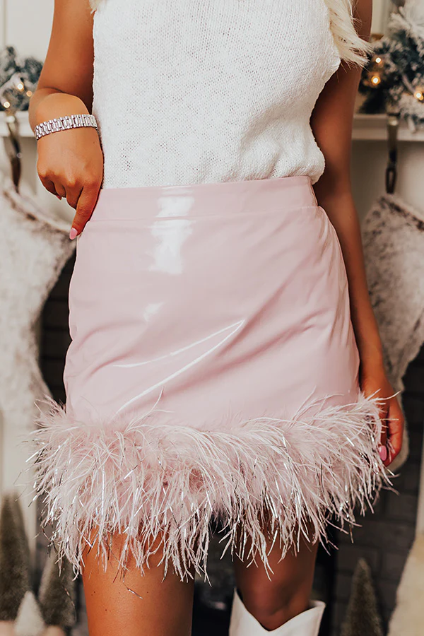 The Freesia Patent Feather Skirt In Blush - Image 4
