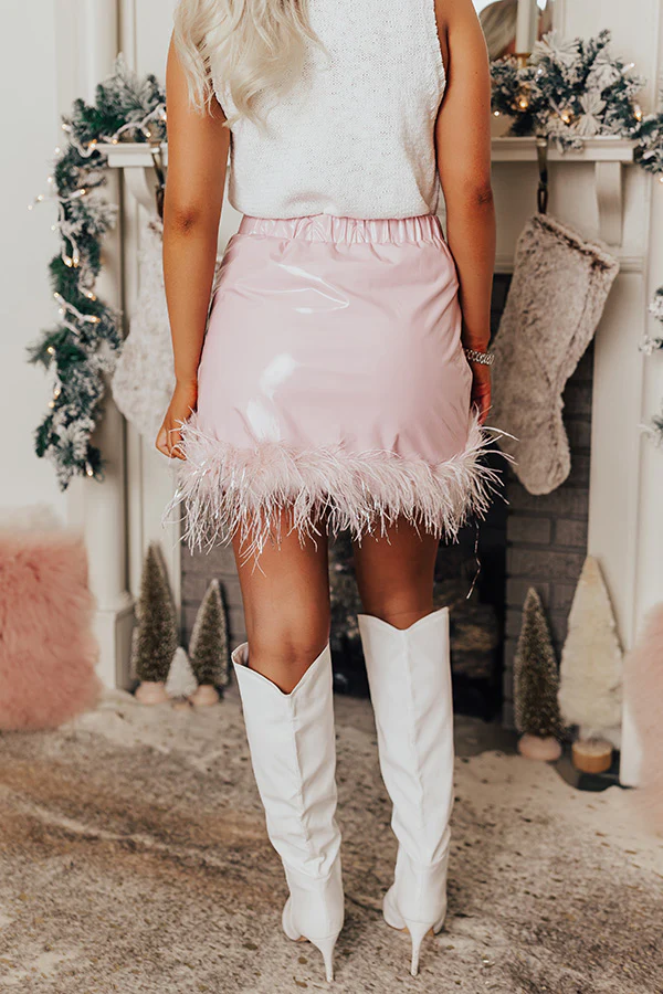 The Freesia Patent Feather Skirt In Blush - Image 6