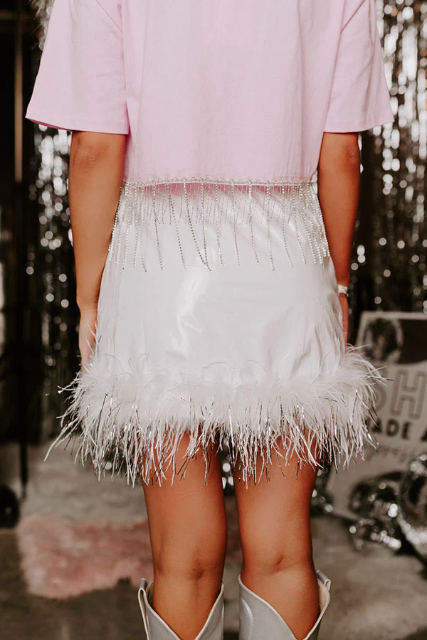 The Freesia Patent Feather Skirt In White - Image 4