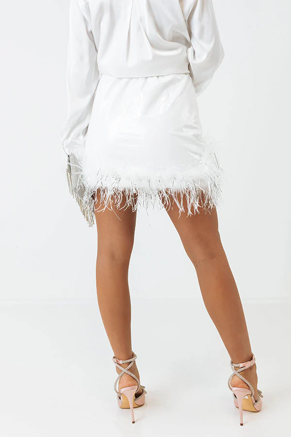 The Freesia Patent Feather Skirt In White - Image 9