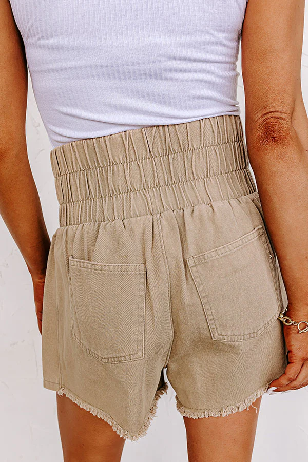 The Gabby High Waist Mineral Wash Shorts In Khaki - Image 3