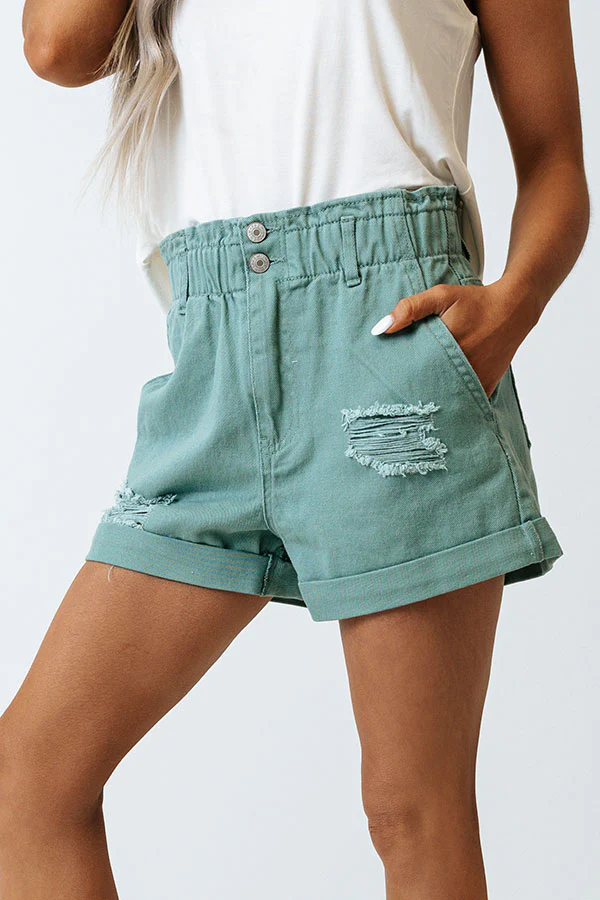 The Gentry High Waist Distressed Shorts In Pear - Image 3