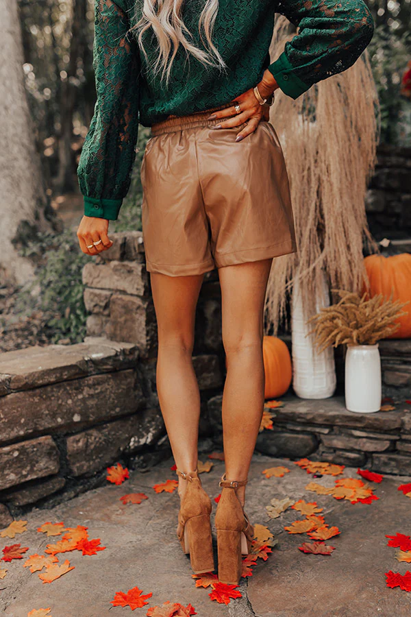 The Gibby High Waist Faux Leather Shorts In Brown - Image 5