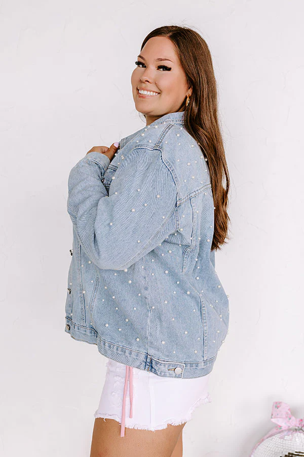 The Juni Embellished Denim Jacket In Light Wash Curves - Image 4