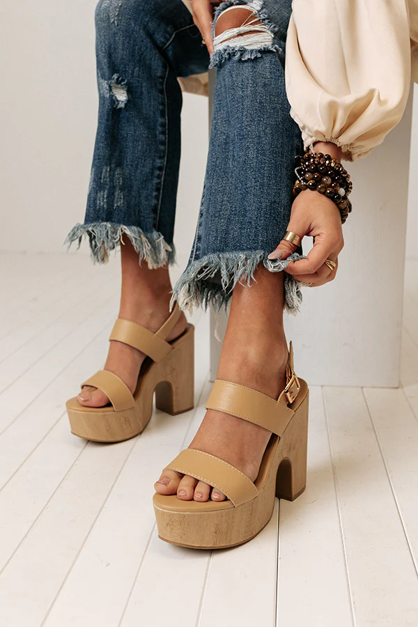 The Keats Faux Leather Platform Heel In Beige - Image 4