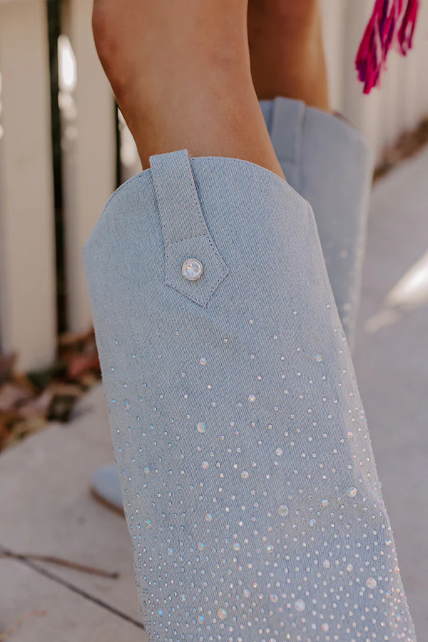 The Kenzo Embellished Denim Cowboy Boot In Light Wash - Image 3