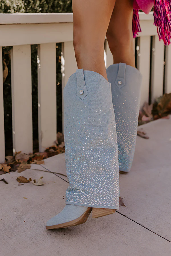 The Kenzo Embellished Denim Cowboy Boot In Light Wash - Image 4