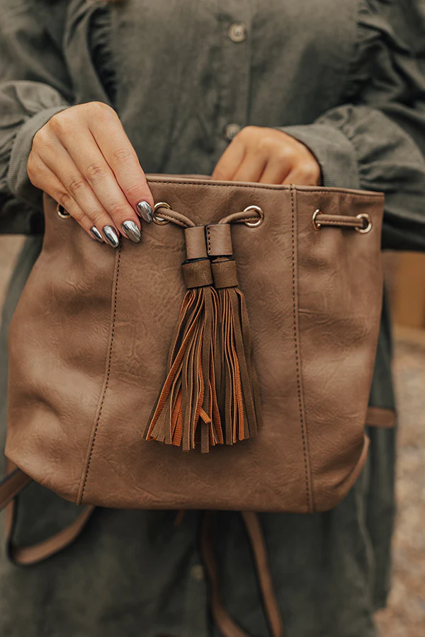 The Kenzo Faux Leather Fringe Backpack In Taupe - Image 2
