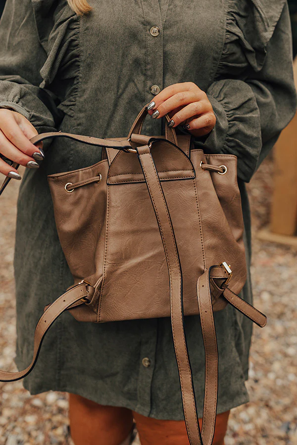 The Kenzo Faux Leather Fringe Backpack In Taupe - Image 4