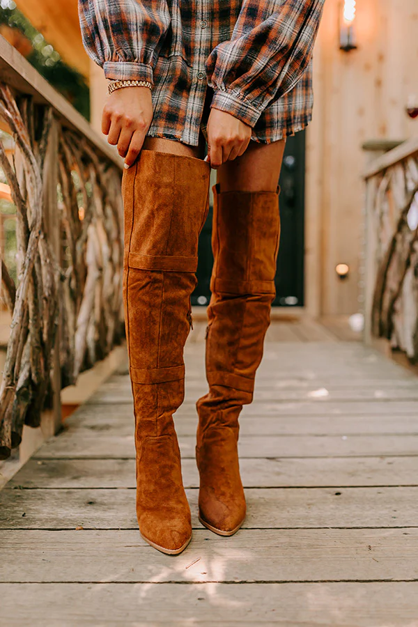 The Kinsley Faux Suede Thigh High Boot In Brown - Image 3