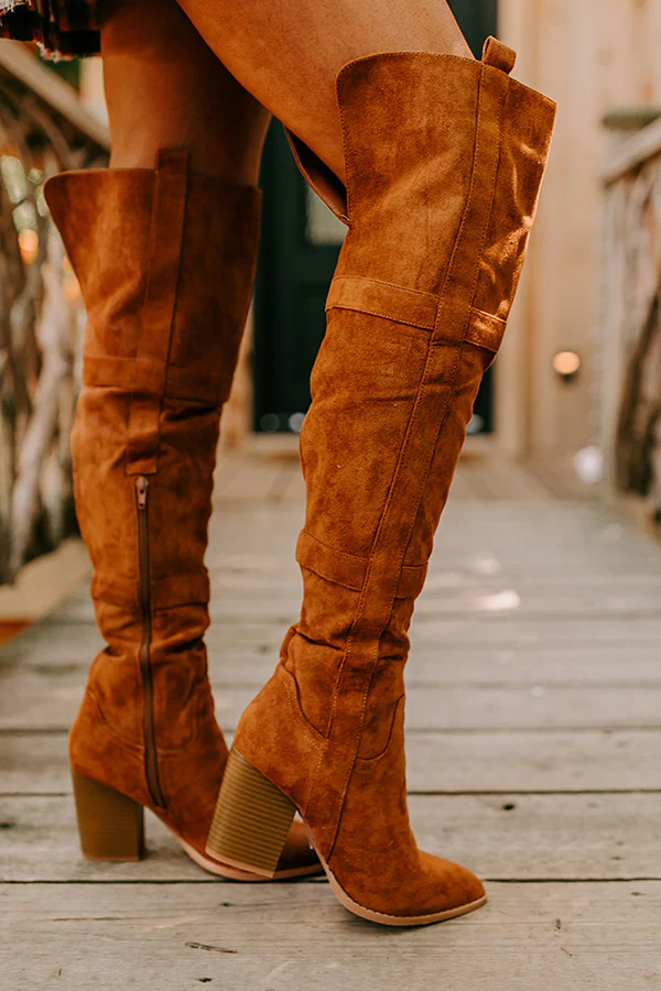 The Kinsley Faux Suede Thigh High Boot In Brown - Image 4