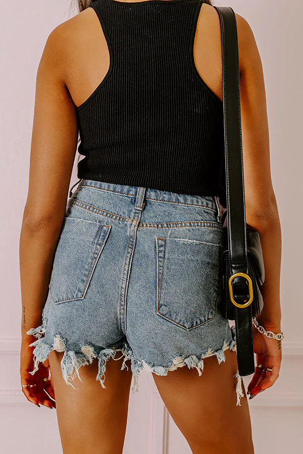 The Kira High Waist Destroyed Shorts in Light Wash - Image 4