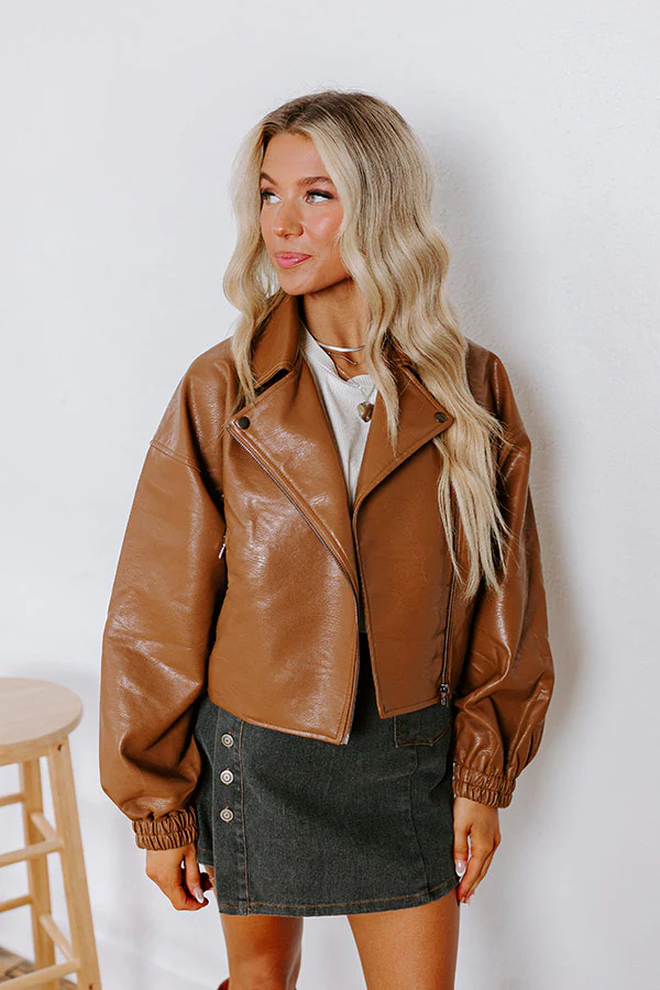 The Koty Faux Leather Jacket In Chocolate - Image 3