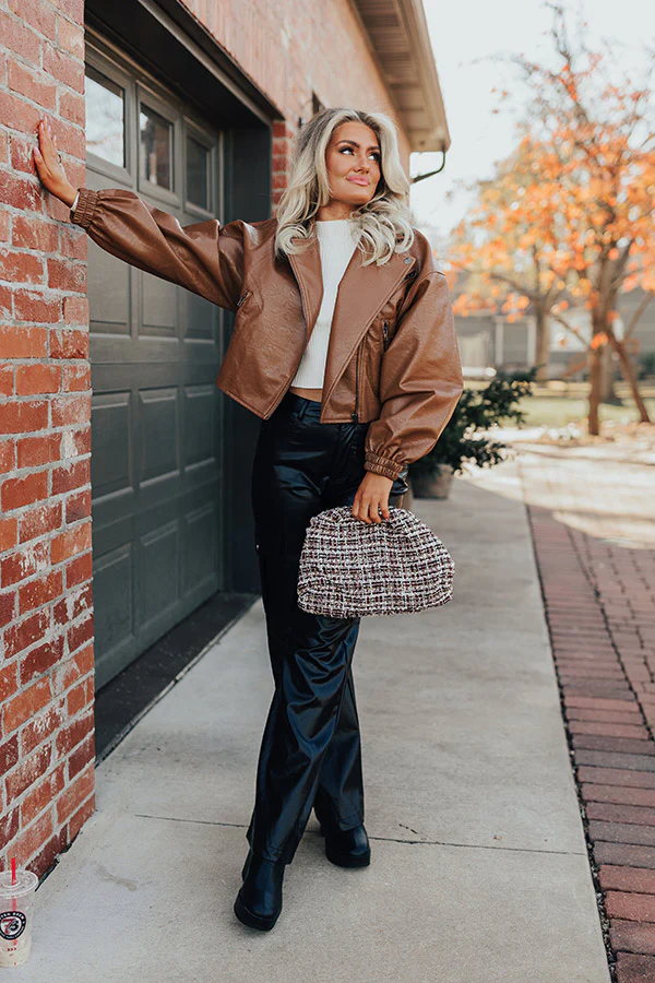The Koty Faux Leather Jacket In Chocolate - Image 4