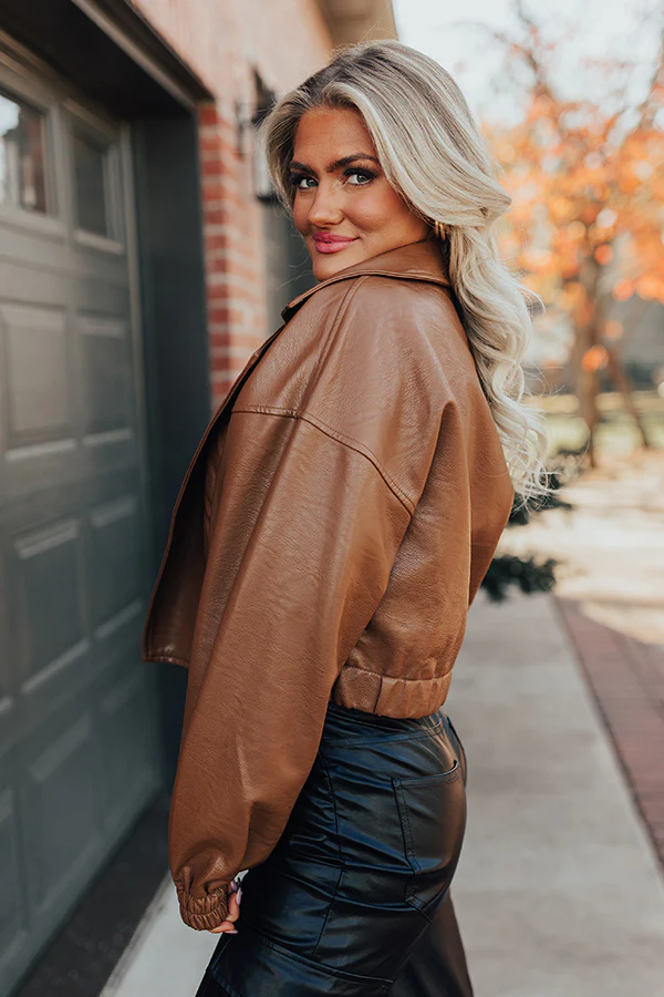 The Koty Faux Leather Jacket In Chocolate - Image 7