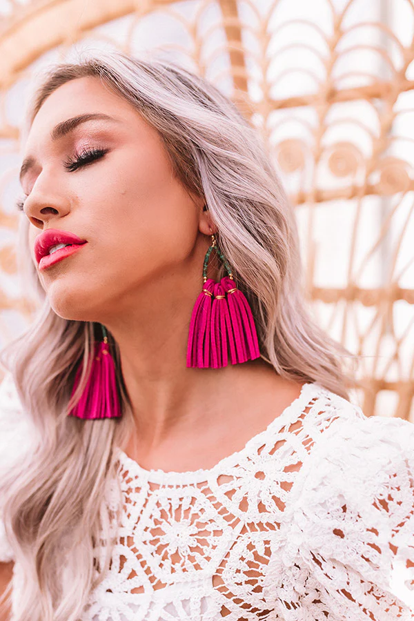 The Laguna Short Tassel Earrings in Hibiscus