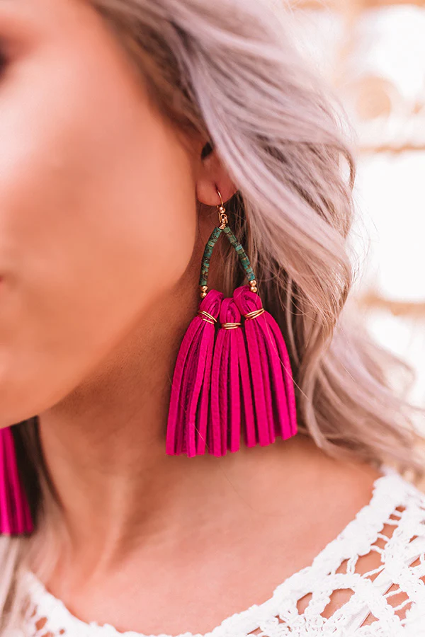 The Laguna Short Tassel Earrings in Hibiscus - Image 2