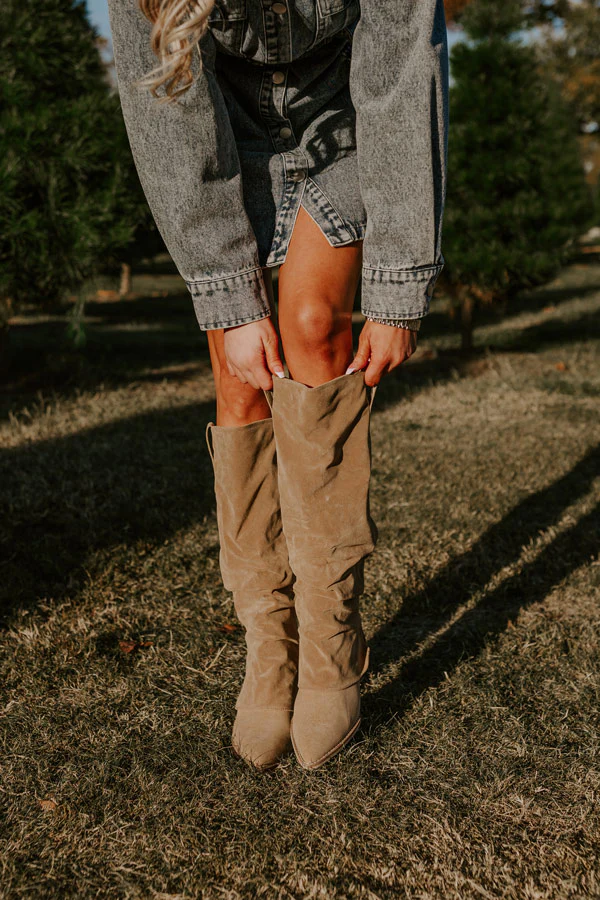 The Landry Faux Suede Knee High Boot In Taupe - Image 3