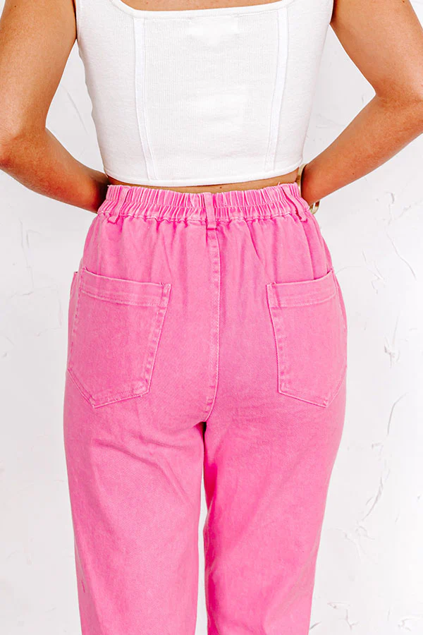 The Lari High Waist Button Up Trousers In Bubblegum Pink - Image 10